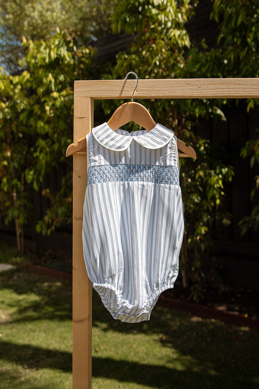 Collared Romper Blue Stripe