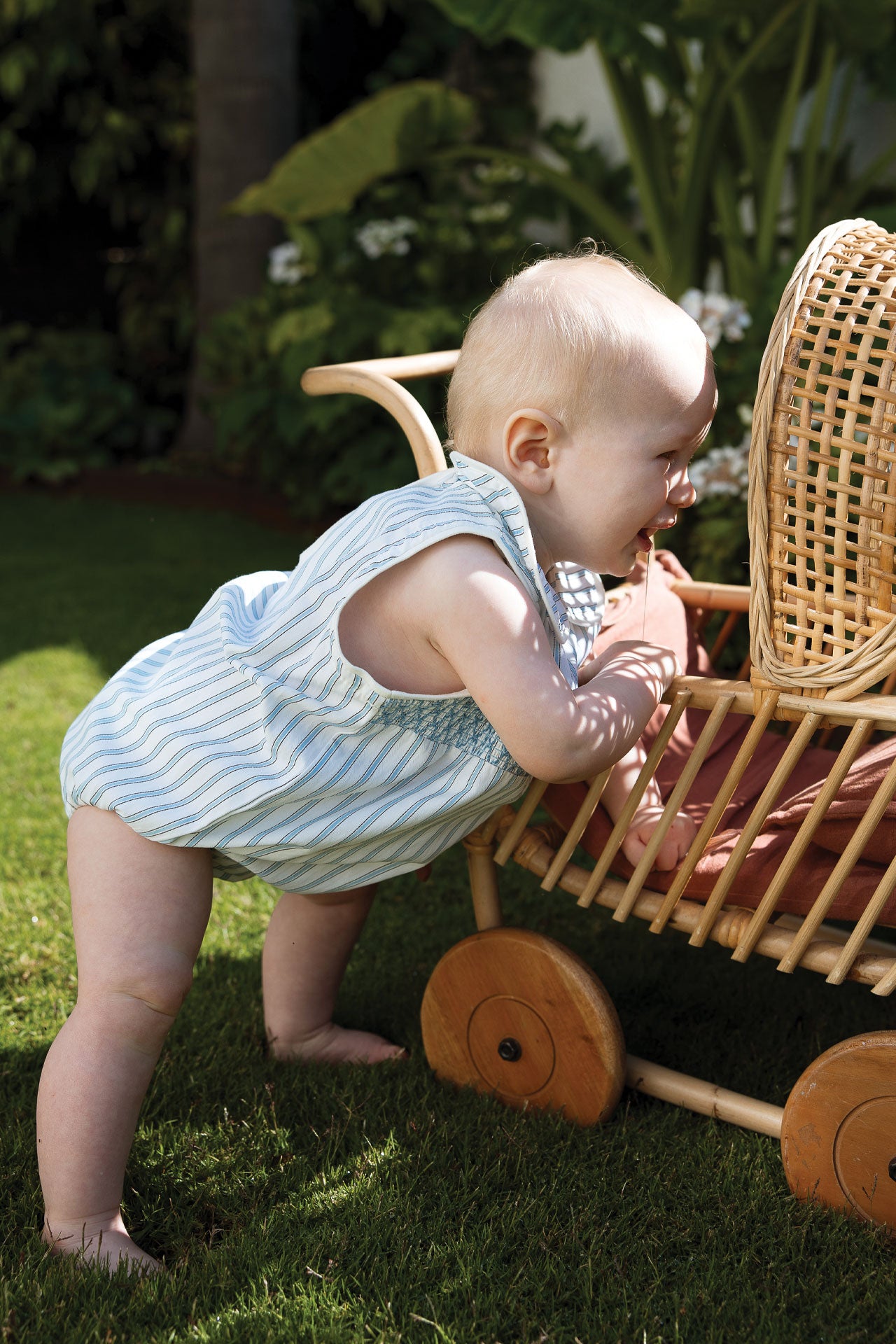 Collared Romper Blue Stripe