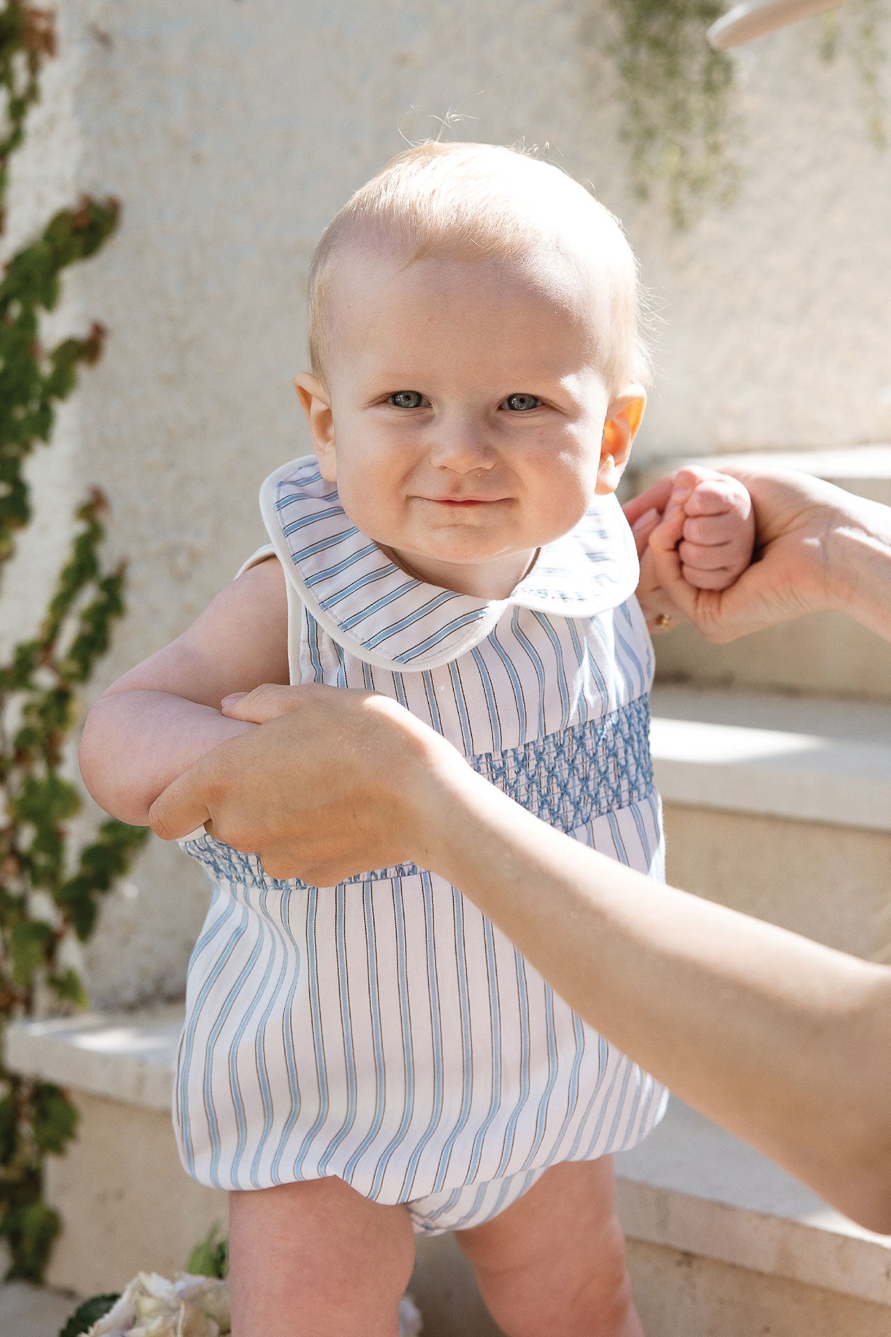 Collared Romper Blue Stripe