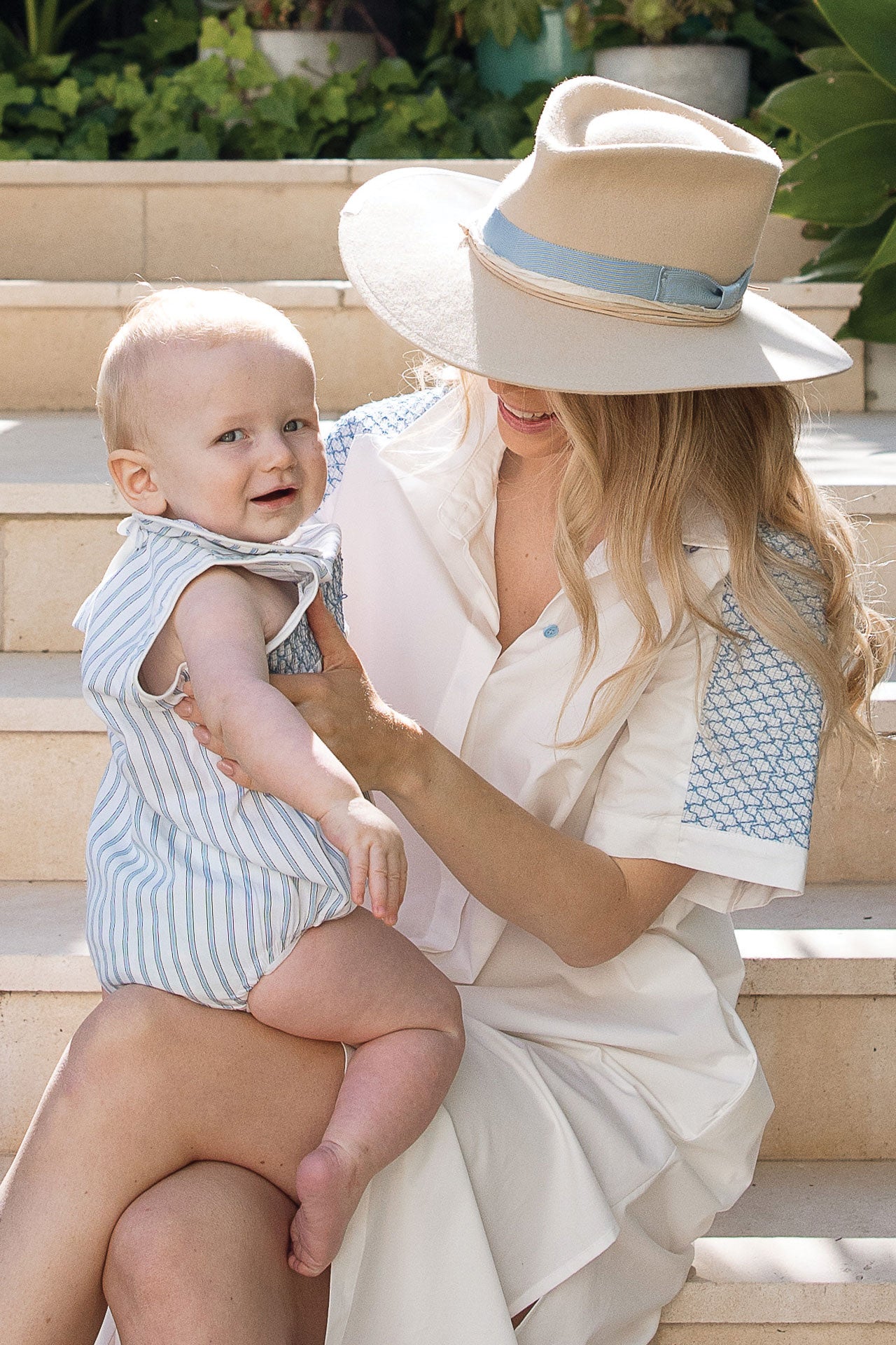 Collared Romper Blue Stripe