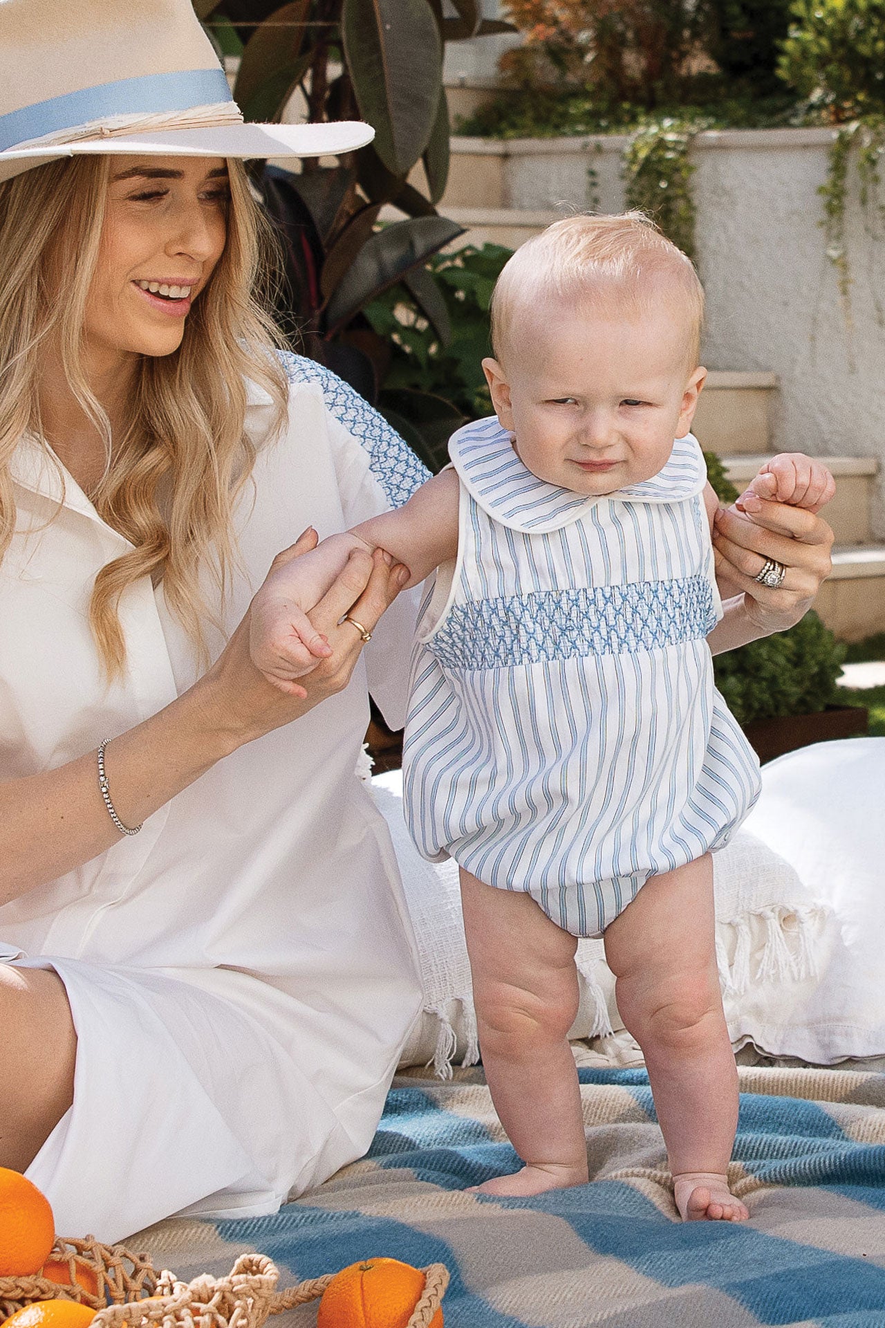 Collared Romper Blue Stripe