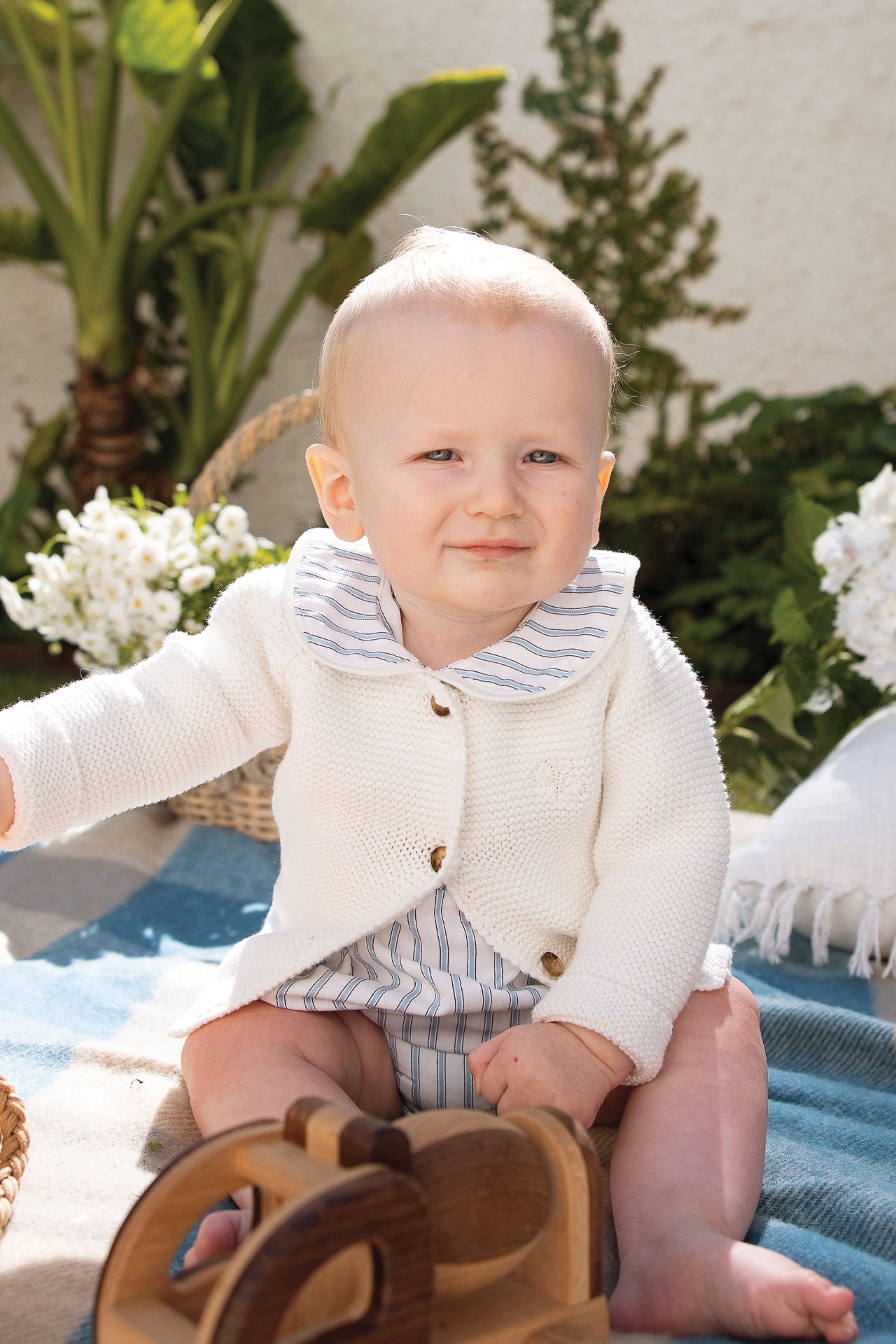 Collared Romper Blue Stripe