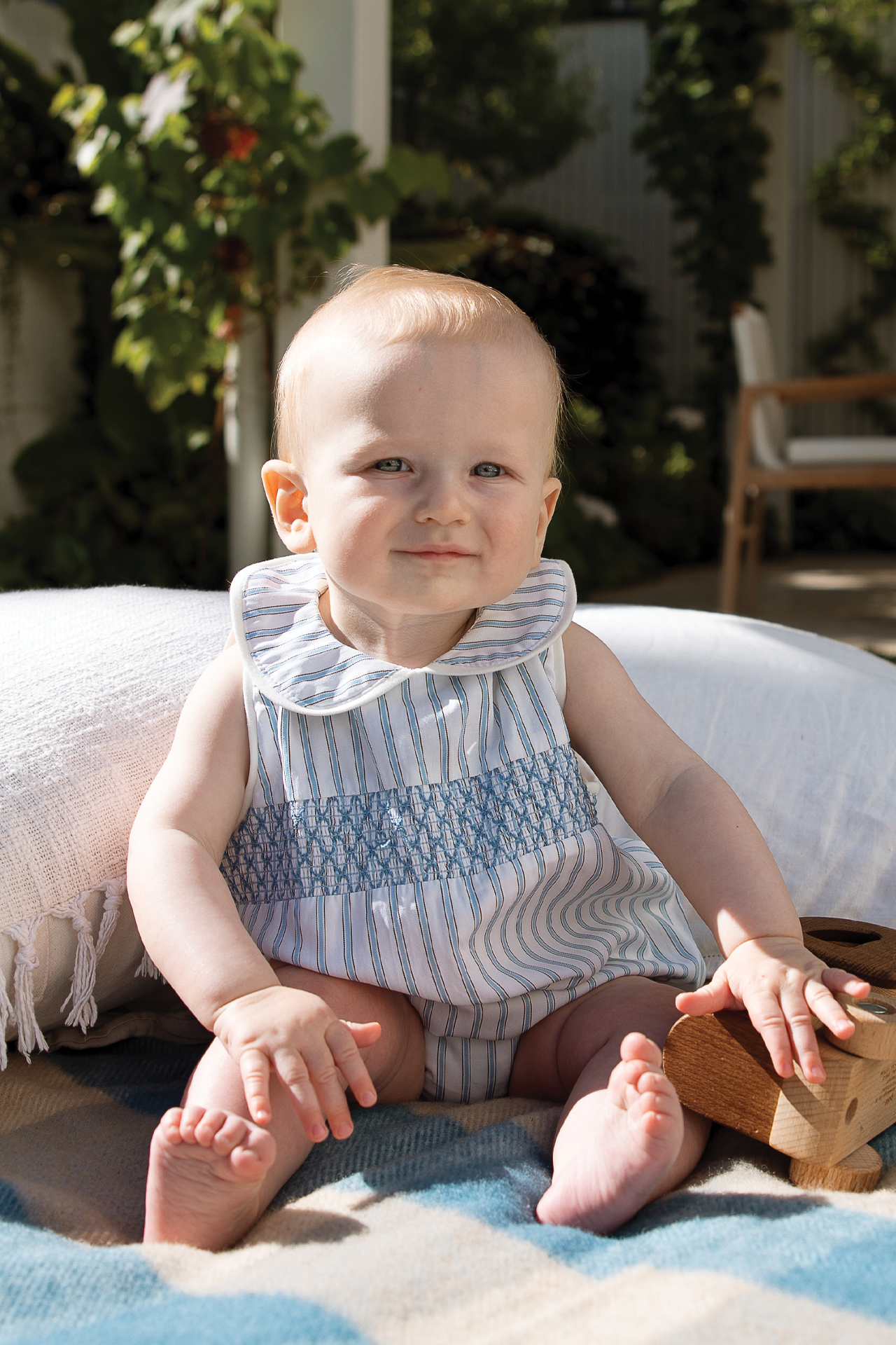 Collared Romper Blue Stripe