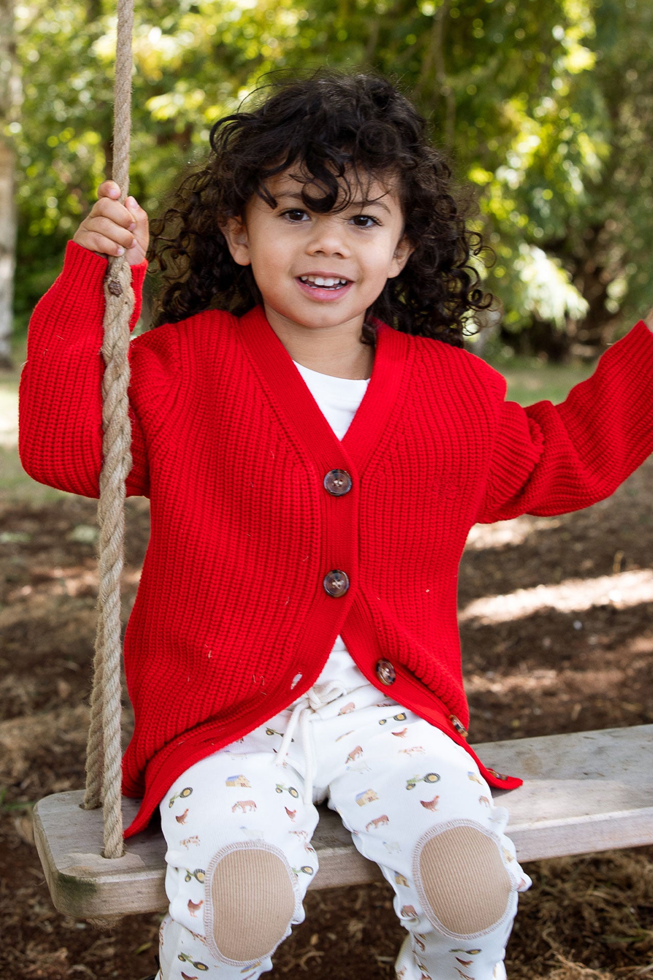 Chunky Knit Cardigan Red