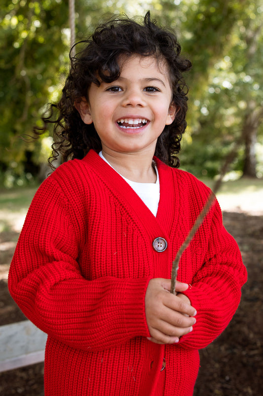 Chunky Knit Cardigan Red